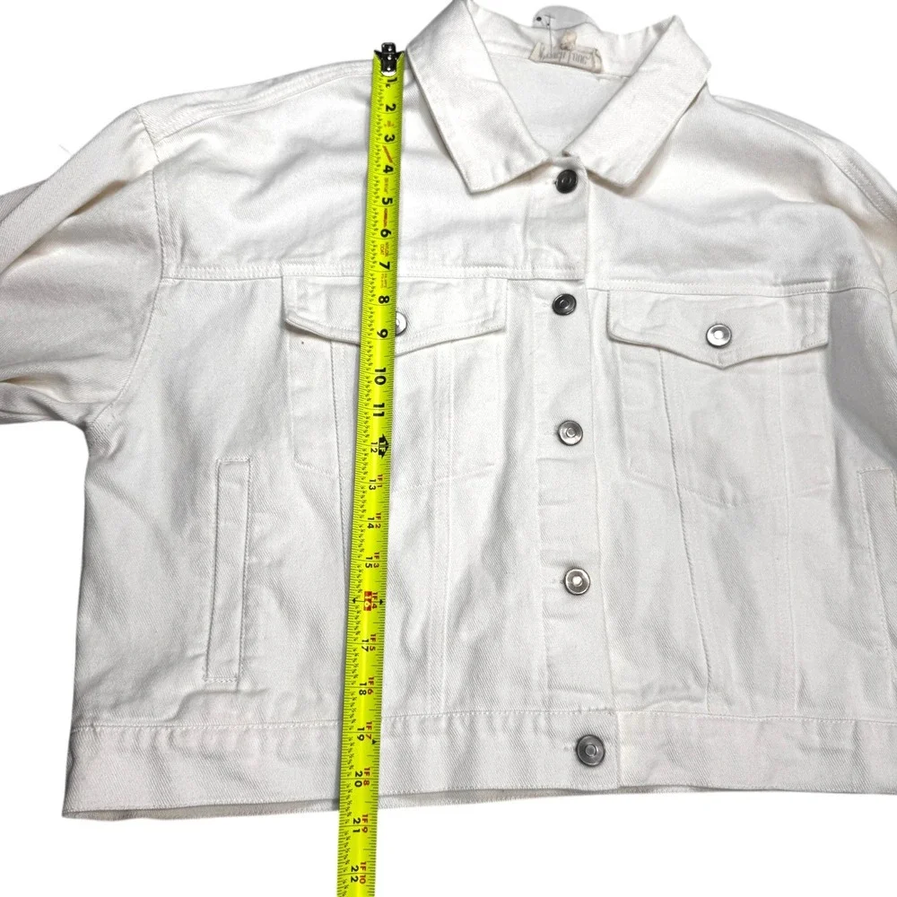 Peach Love California Bride Denim Jacket Womens L White Sequin Fringe Cropped - Picture 10 of 11